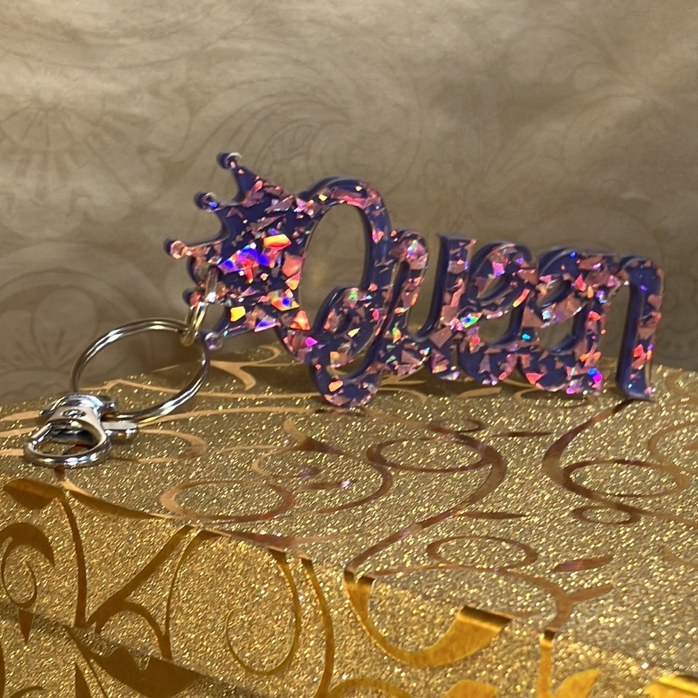 Queen KeyChain / Purse Charm Purple and Rose Gold Sparkle - Picture 14 of 15